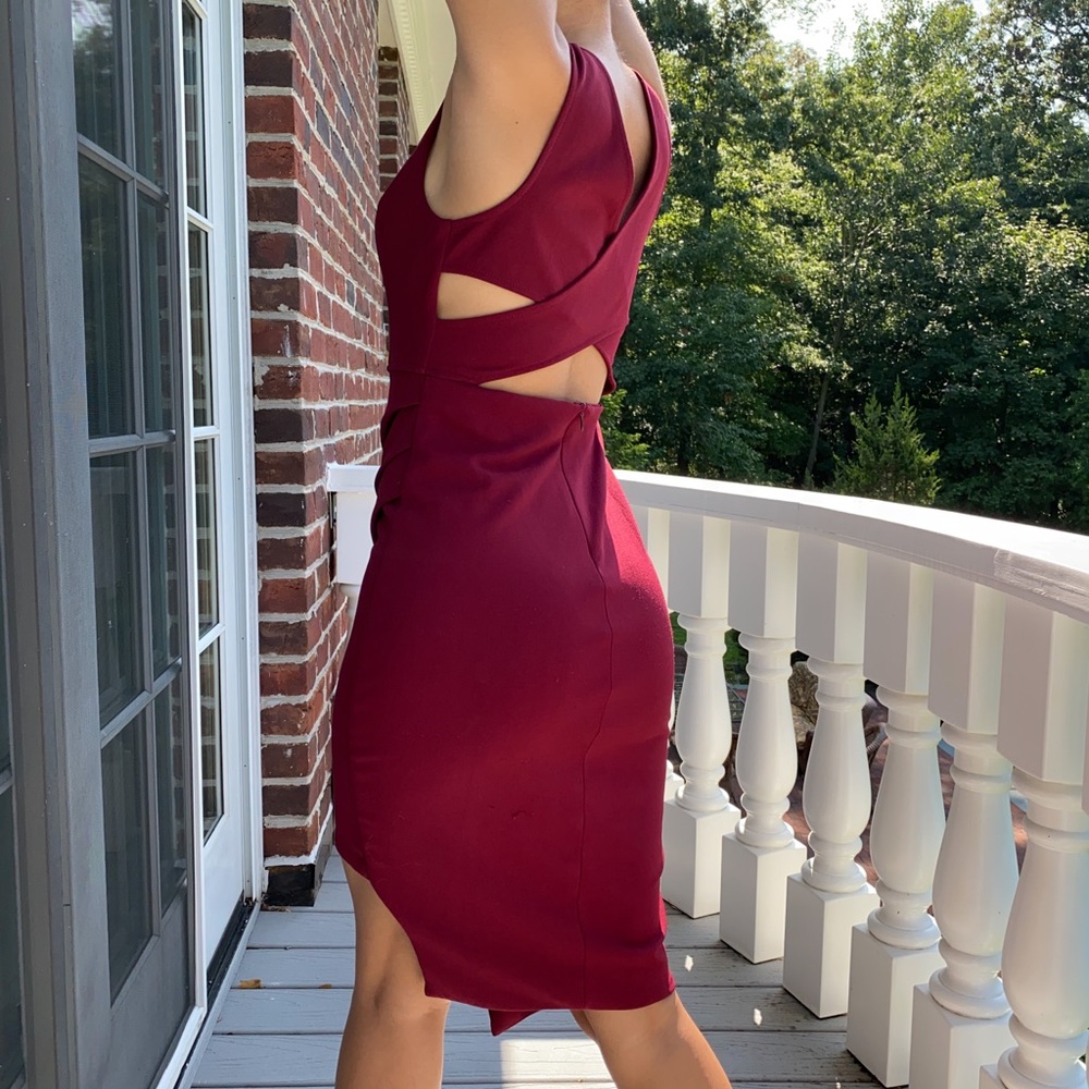 Wine colored Windsor asymmetric dress